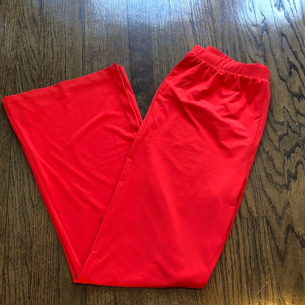 NY & Co Wide Leg Fire Orange Stretch High-Waist Palazzo Pants - Picture 3 of 6
